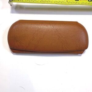 Vintage Brown Faux Leather Hard Shell Eyeglasses Case Green Velvet Lining 6.5in